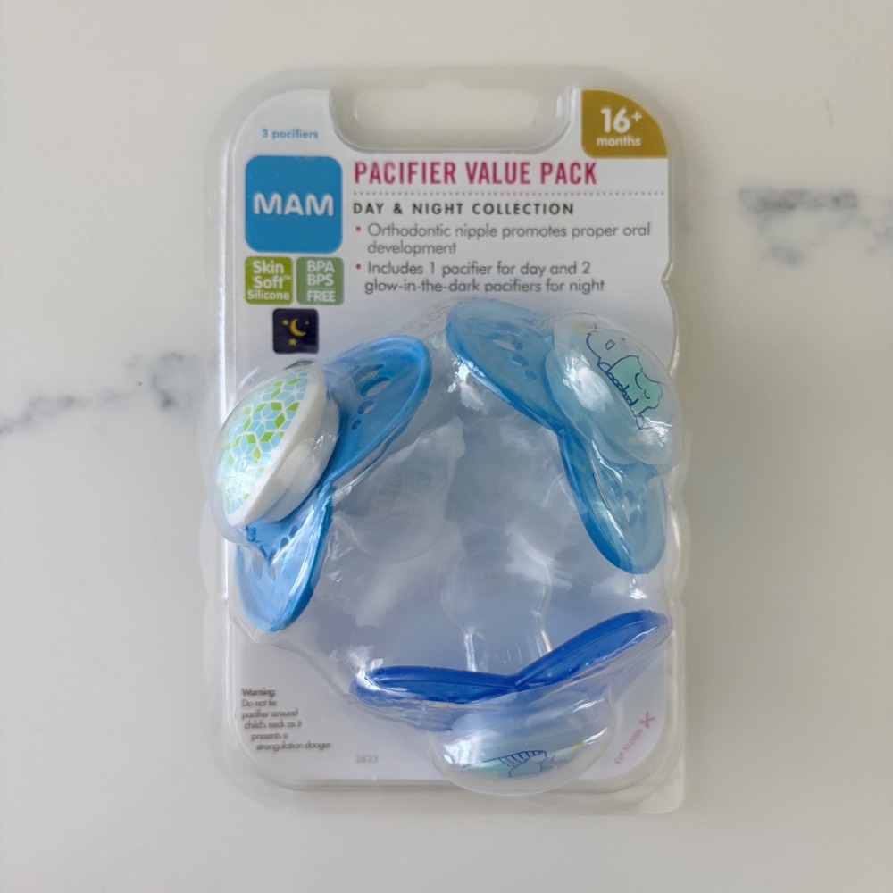 MAM Day & Night Pacifier Value Pack 16+ Months Blue 3 Count Glow in the Dark